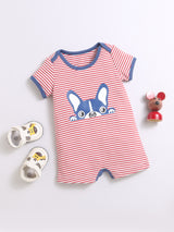 Nino Bambino 100% Organic Horizontal Strip Cat Print Lap Shoulder Half Romper For Unisex Baby