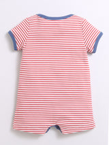 Nino Bambino 100% Organic Horizontal Strip Cat Print Lap Shoulder Half Romper For Unisex Baby