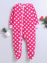 Anti-Pill Polyster Recycled Polar Fleece Polka Dot Print Full length Footed Zipper Romper For Unisex Baby