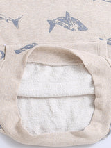 Grey Melange Color Fish Print Hoodie For Unisex Kids