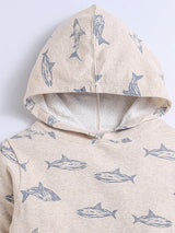 Grey Melange Color Fish Print Hoodie For Unisex Kids