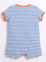 Nino Bambino 100% Organic Horizontal Strip Car Print Lap Shoulder Half Romper For Unisex Baby