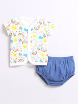 Nino Bambino 100% Organic Cotton Rainbow Print Open Vest With Bloomer For Unisex Baby