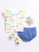 Nino Bambino 100% Organic Cotton Rainbow Print Open Vest With Bloomer For Unisex Baby