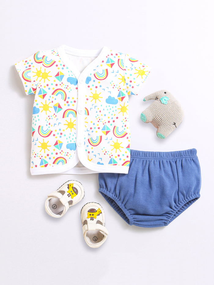 Nino Bambino 100% Organic Cotton Rainbow Print Open Vest With Bloomer For Unisex Baby