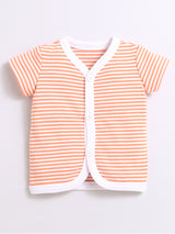 Nino Bambino 100% Organic Cotton Horizontal Strip Open Vest With Bloomer For Unisex Baby