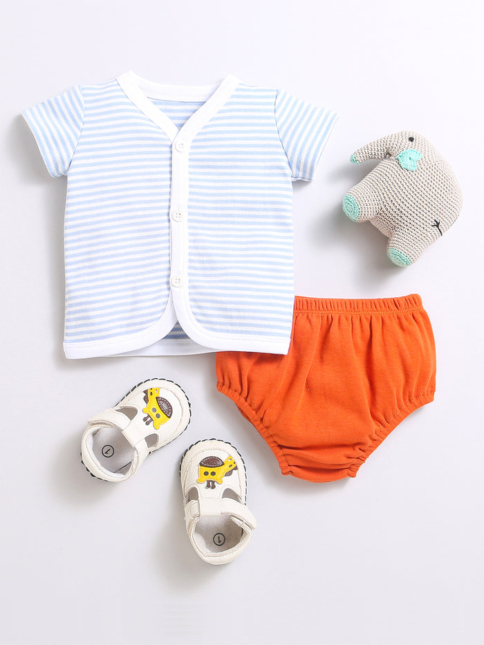 Nino Bambino 100% Organic Cotton Horizontal Strip Open Vest With Bloomer For Unisex Baby