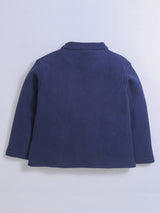 High Collar Anti-Pill Polyster Recycled Polar Fleece Navy Blue Color Sweatshirt For Unisex Kids