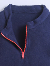 High Collar Anti-Pill Polyster Recycled Polar Fleece Navy Blue Color Sweatshirt For Unisex Kids