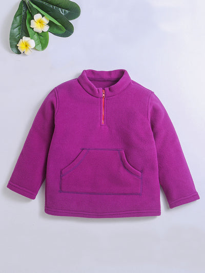 Polar-Fleece High Collar Purple Color Sweatshirt for Kids