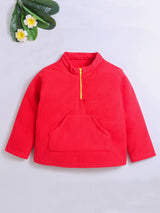 Polar-Fleece High Collar Red Sweatshirt for Kids