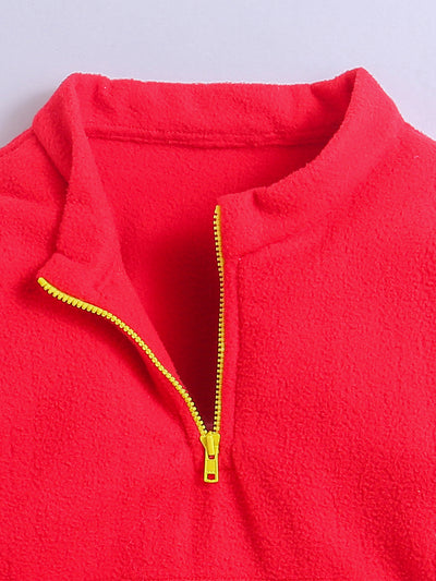 Polar-Fleece High Collar Red Sweatshirt for Kids