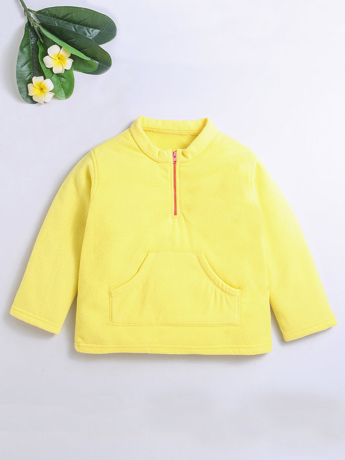 Polar-Fleece High Collar Yellow Color Sweatshirt for Kids