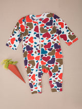 Nino Bambino 100% Organic Cotton Long Sleeve Heart Print Zipper Romper For Baby Girls
