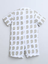 Grey Owl Print HalfSleeve Romper With Hat For Baby Boy.