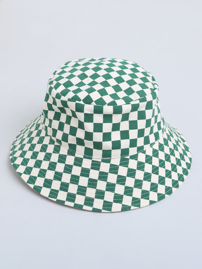 Green Squared Reversible Hat For Unisex Kids