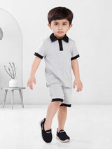 Grey Stripes Polo T-Shirt & Shorts Set For Baby Boy & Kid Boy