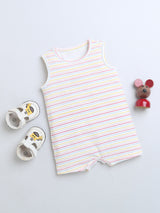 Round Neck Multi Stripe Print Sleevless Half Romper For Unisex