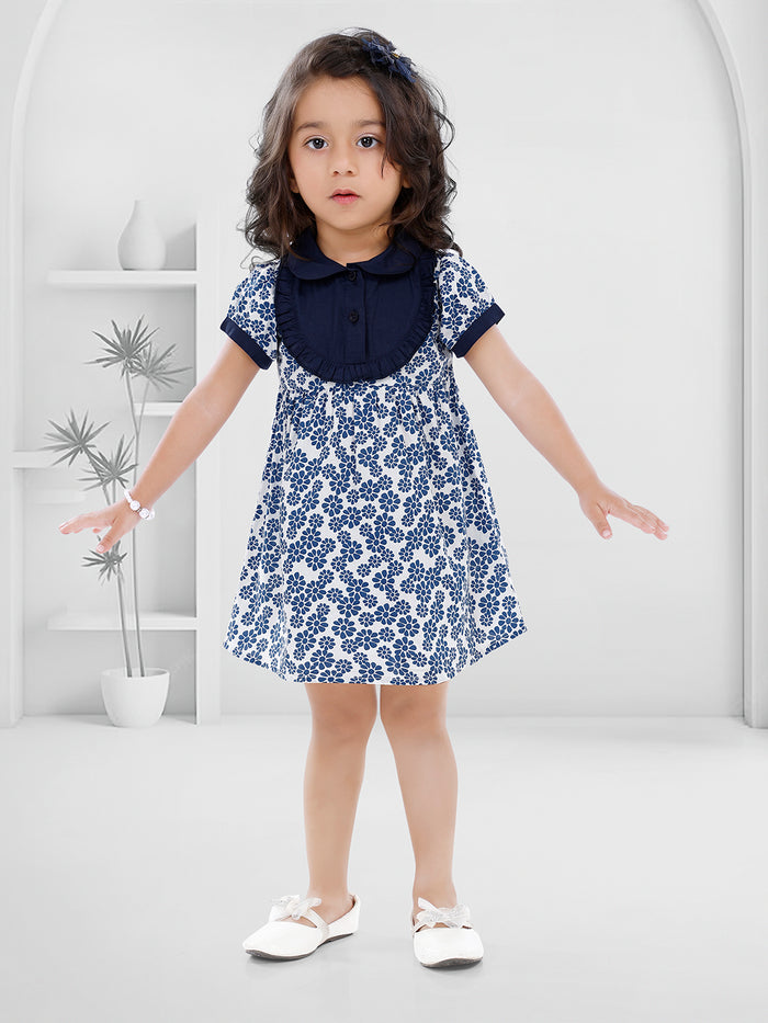 Flowers Print Mini Apron Dresses For Baby Girls