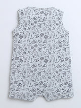 Round Neck Sailboat Print Sleevless Half Romper For Baby Boys