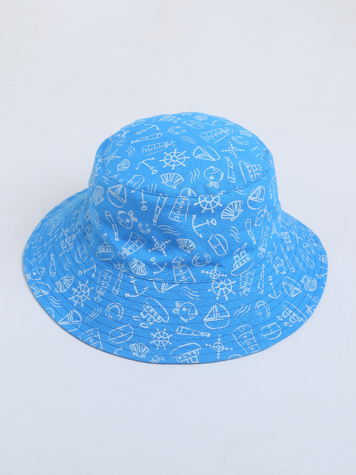 Sailboat Print Reversible Hat For Girls