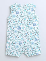 Round Neck Floral Print Sleevless Half Romper For Baby Girls