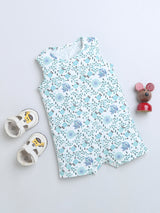 Round Neck Floral Print Sleevless Half Romper For Baby Girls