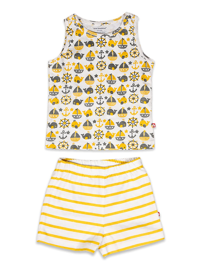 Nino Bambino 100% Organic Cotton Sleeve-less T-shirt & Shorts Set Top & Bottom Sets For Baby Boy