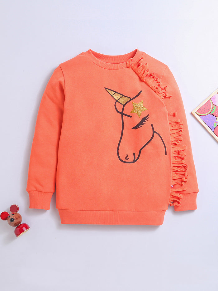 Long Sleeve Orange Color Sweatshirt For Girls