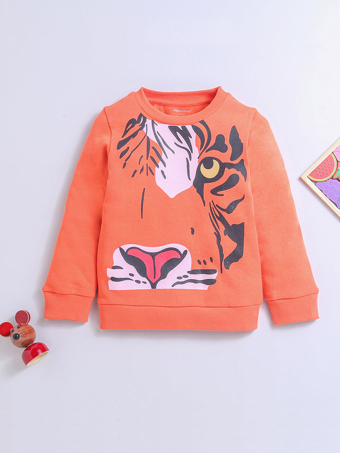 Round Neck Full Sleeve Orange Color Sweatshirt For Boy