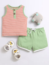 Nino Bambino 100% Organic Cotton Horizontal Strip Top With Matching Shorts/Top & Bottom Sets For Baby Boy.