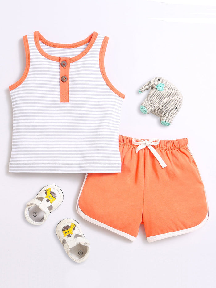 Nino Bambino 100% Organic Cotton Horizontal Strip Top With Matching Shorts/Top & Bottom Sets For Baby Boy.