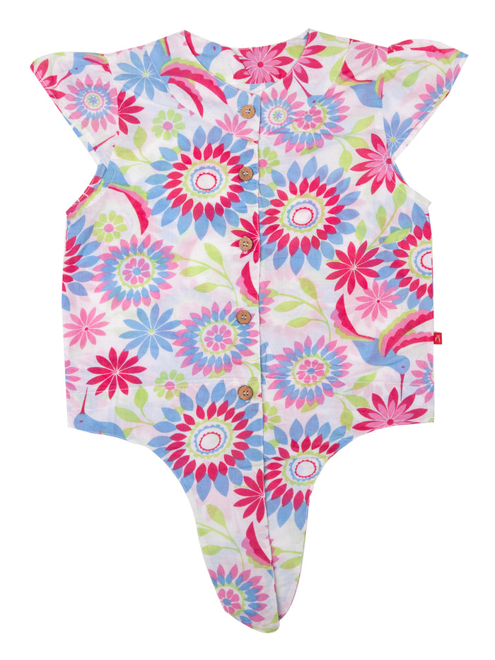 Nino Bambino 100% Organic Cotton Cap Sleeves Floral Print Tops For Baby Girls