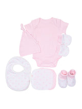 Nino Bambino 100% Organic Cotton White & Pink Print Essentials Gift Sets Pack Of 6 For Newborn Baby Girls