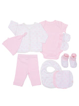 Nino Bambino 100% Organic Cotton White & Pink Print Essentials Gift Sets Pack Of 8 For Newborn Baby Girls