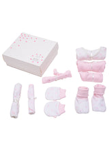 Nino Bambino 100% Organic Cotton White & Pink Print Essentials Gift Sets Pack Of 8 For Newborn Baby Girls