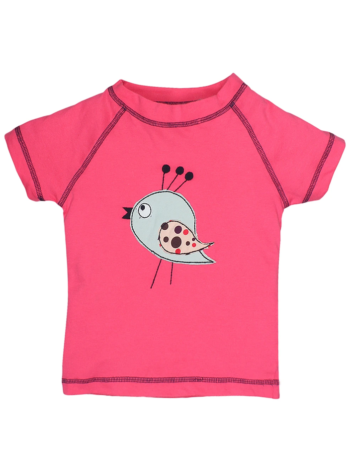 Nino Bambino 100% Pure Organic Cotton Half Sleeve Round Neck Applique Print Pink Color T-shirts for Baby Girls