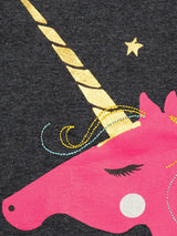 Nino Bambino 100% Organic Cotton Grey Color Long Sleeve Unicorn Print T-Shirt For Baby Girls