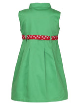 Nino Bambino 100% Organic Cotton Green Colour Sleeveless Dress With Belt For Girls
