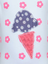 Nino Bambino 100% Organic Cotton Short Sleeve Ice Cream Applic Floral Print Half Romper For Baby Girls