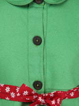 Nino Bambino 100% Organic Cotton Green Colour Sleeveless Dress With Belt For Girls