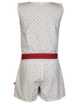 Nino Bambino 100% Pure Organic Cotton Sleeveless Printed Girls Jumpsuit Dress With Red Ribbon Belt