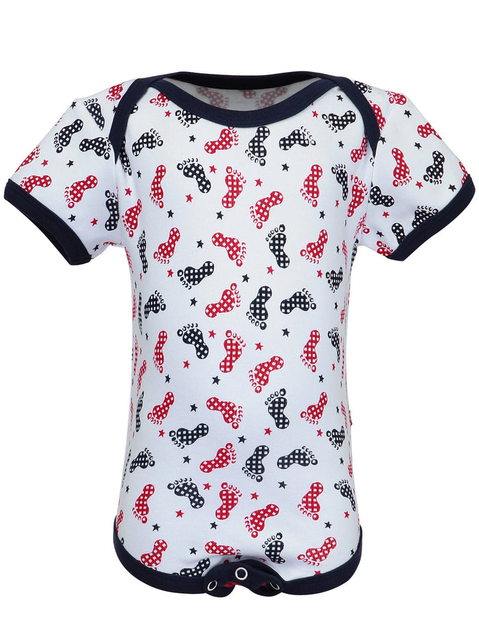 Nino Bambino 100% Organic Cotton Round Neck Foot Print Half Sleeve Bodysuit for Baby Boy