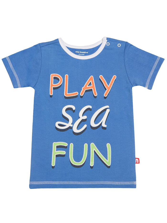 Nino Bambino 100% Organic Cotton Short Sleeve Sky Blue T-Shirt For Baby Boy