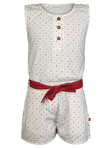 Nino Bambino 100% Pure Organic Cotton Sleeveless Printed Girls Jumpsuit Dress With Red Ribbon Belt