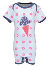 Nino Bambino 100% Organic Cotton Short Sleeve Ice Cream Applic Floral Print Half Romper For Baby Girls