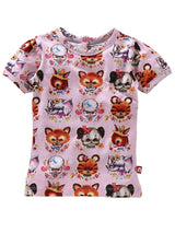 Nino Bambino 100% Cotton Round Neck Animal Print Pink T-Shirt for Baby Girl's