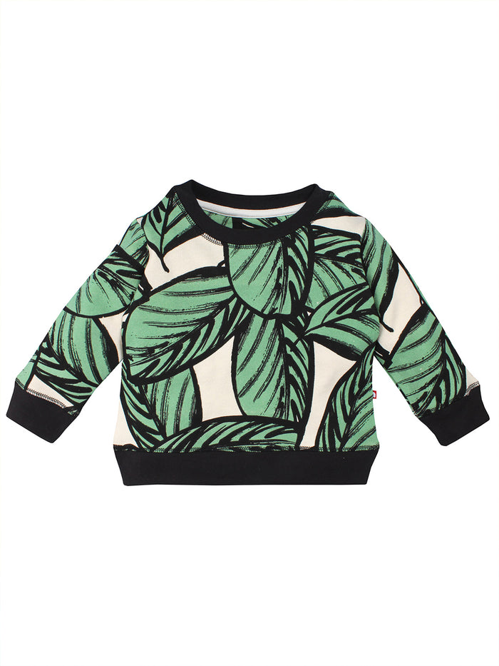 Nino Bambino 100% Organic Cotton Full Sleeve Round Neck Leaf Print Sweatshirt For Baby Girls