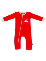 Nino Bambino 100% Organic Cotton Full Sleeve Red Footie Zipper Full Romper For Unisex Baby