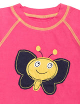 Nino Bambino 100% Pure Organic Cotton Half Sleeve Round Neck Butterfly Applique Pink Color T-shirts for Baby Girls